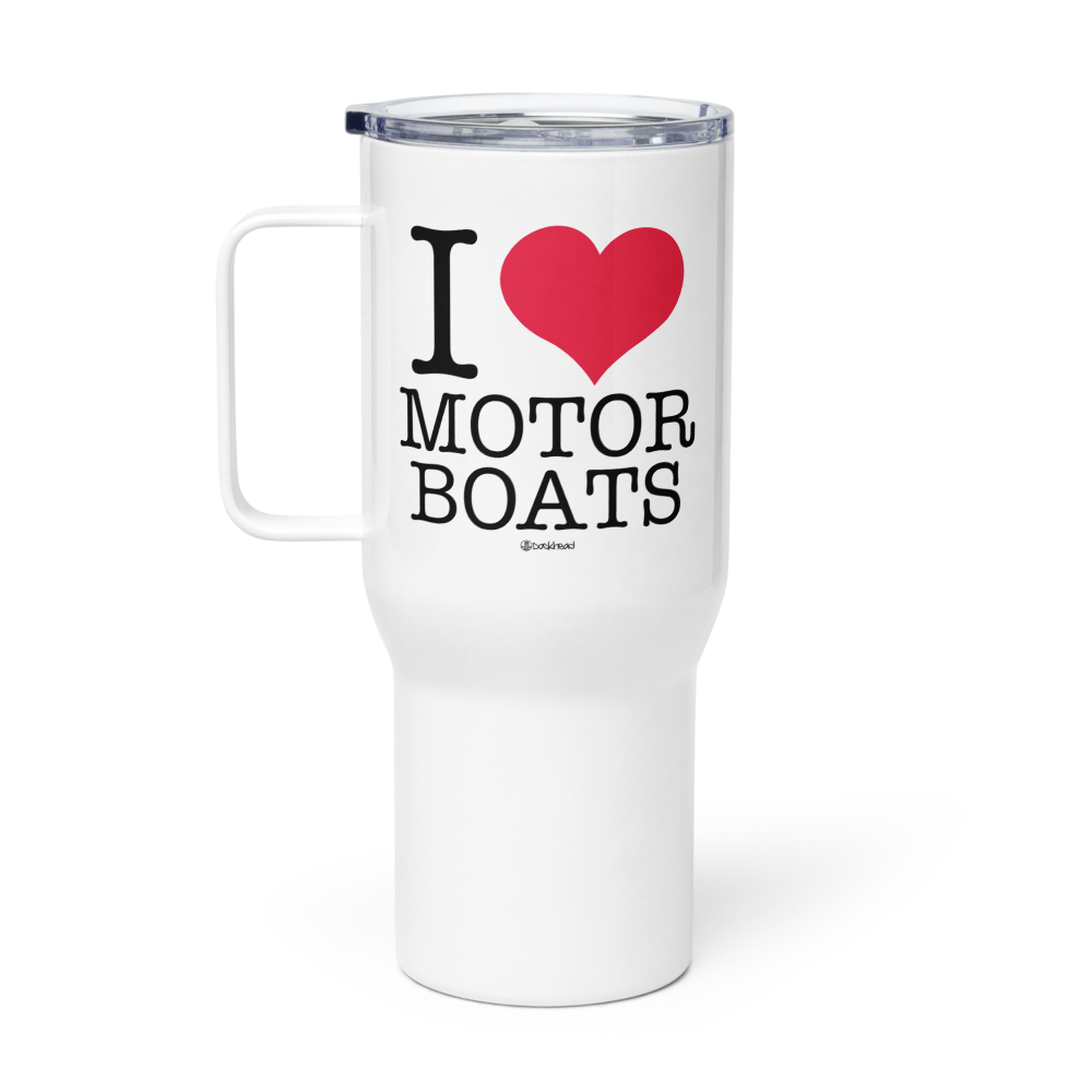 I Love Motor Boats Travel Mug with Handle | Dockhead | Travel Mug |