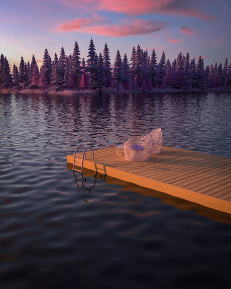 Wooden dock on a lake in late winter
