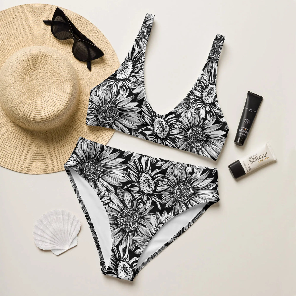 Sunflowers Recycled High-Waisted Bikini - Dockhead