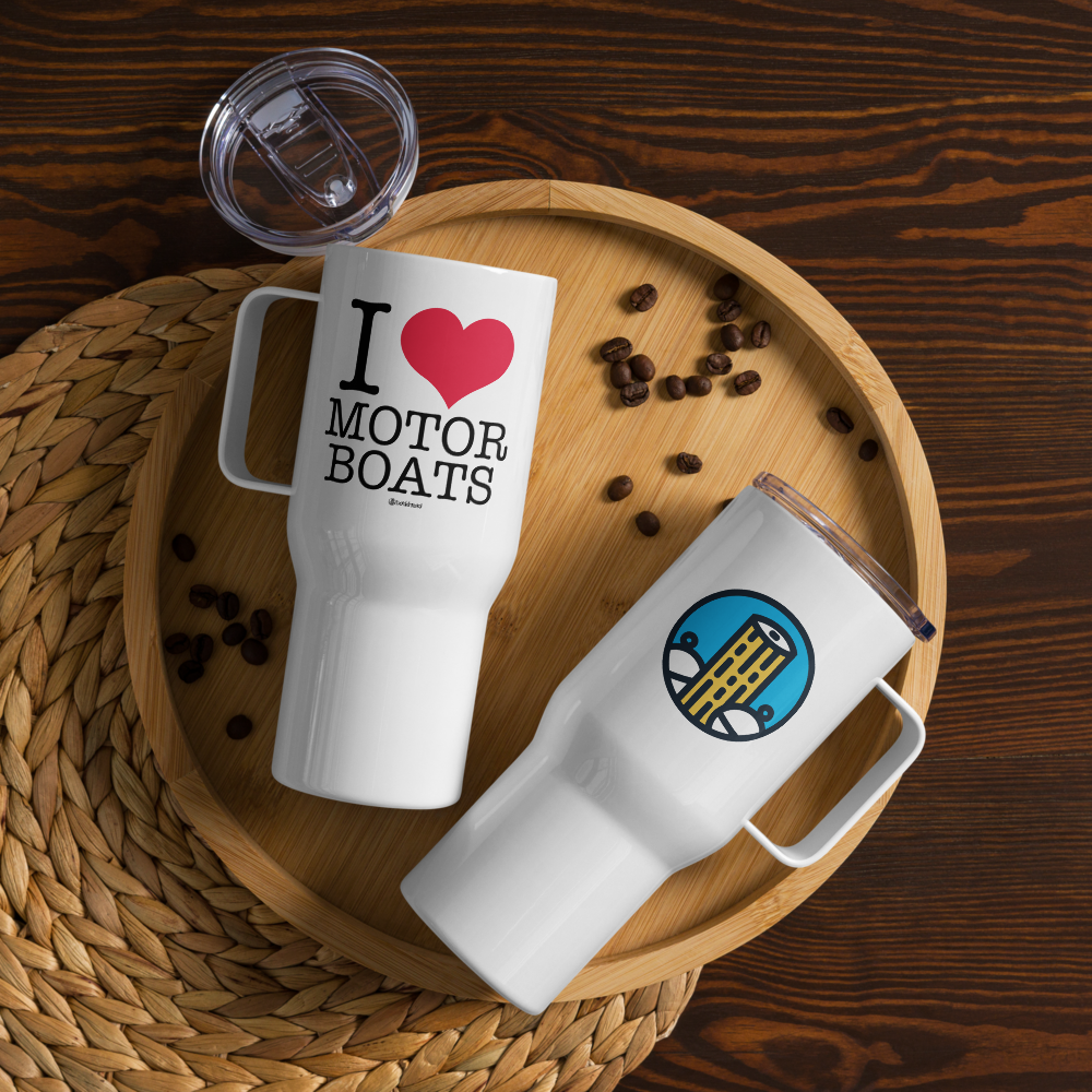 I Love Motor Boats Travel Mug with Handle |  Dockhead |  Travel Mug | 