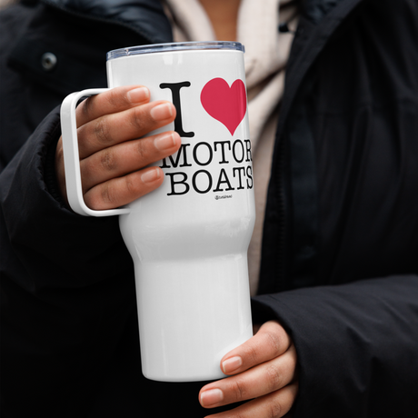 I Love Motor Boats Travel Mug with Handle |  Dockhead |  Travel Mug | 