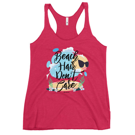 Beach Hair Don't Care Women's Racerback Tank |  Dockhead |   |  Vintage-Shocking-Pink-XL